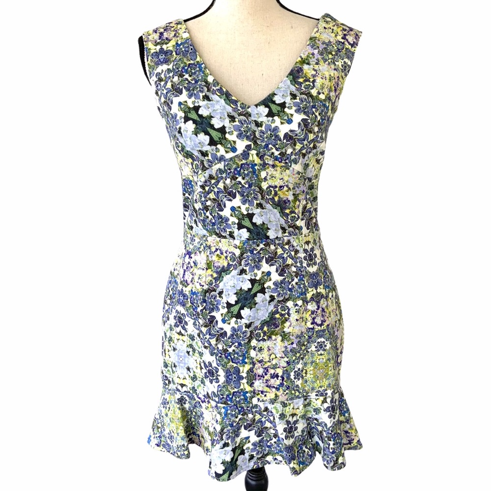 NEW Marchesa Voyage Dress Size 4 Floral Fit & Flare 4 Stretch Twill Bodycon Mini